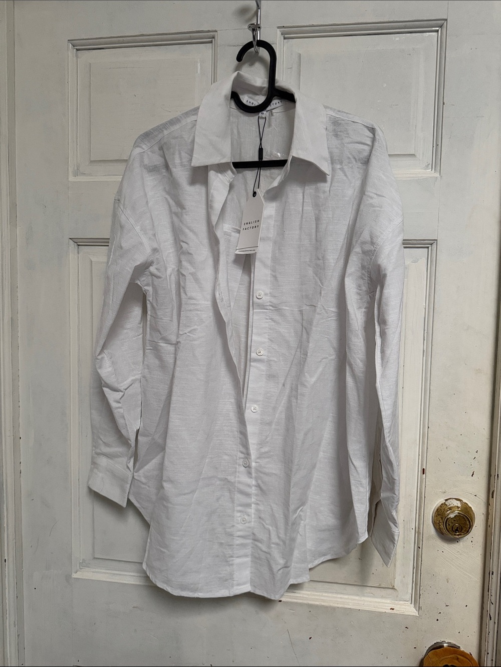 English Factory Men's White Linen-Blend Dress Shirt